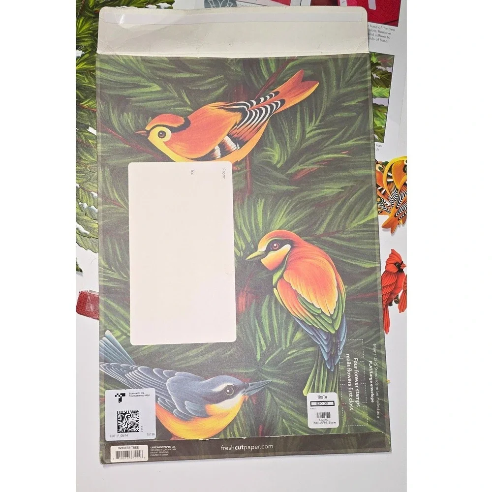 FreshCut Paper Winter Tree 3D Pop Up Card With Bird Embellishments card Kit guc